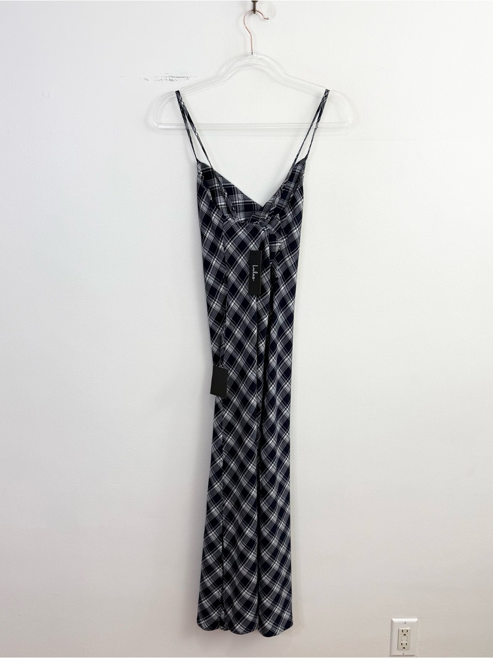 NWT Lulus Instant Crush Navy Plaid Cowl Neck Cross Back Midi Dress Size M - Picture 4 of 6